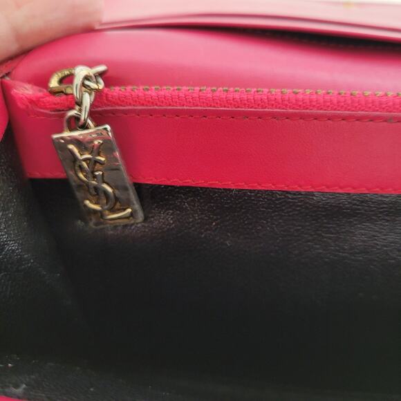 Yves Saint Laurent YSL Vintage Long Large Leather Wallet Pink Logo - Picture 6 of 15